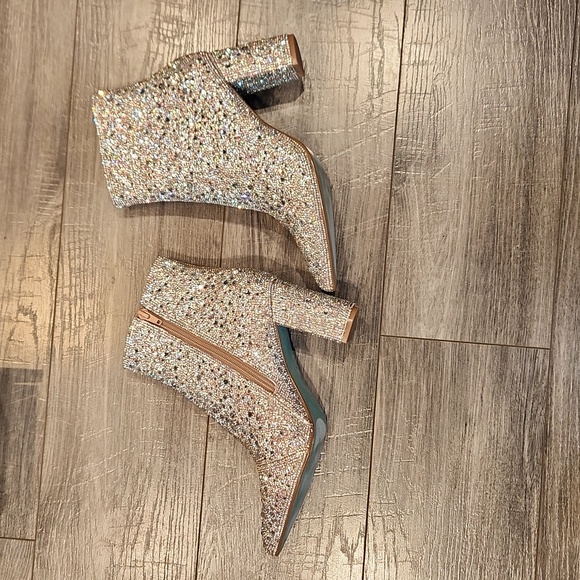 Betsey Johnson Shoes - EUC Betsy Johnson Glass stone upper Sequins 3 1/2" heeled Boots sz 8.5M